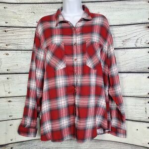 Maurices Women’s Red Gray Plaid Button Up Shirt Size 2
